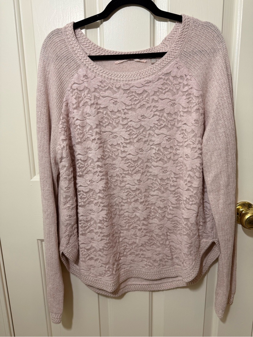 Lace Front Scoop Neck Sweater - Light Mauve
